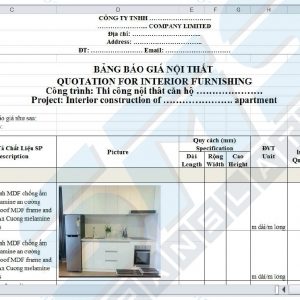 Bảng báo giá cung ứng và thi công hoàn thiện nội thất cho công trình căn hộ chung cư hoặc nhà phố, bản dịch song ngữ Việt Anh được dịch thuật bởi chính đội ngũ Dịch Thuật SMS.