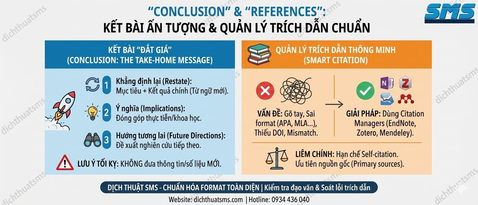 "CONCLUSION" & "REFERENCES": KẾT BÀI ẤN TƯỢNG VÀ QUẢN LÝ TRÍCH DẪN ĐÚNG CHUẨN QUỐC TẾ