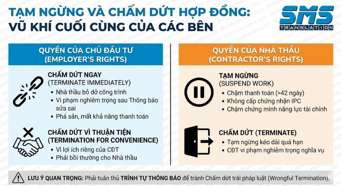Tạm ngừng và Chấm dứt Hợp đồng FIDIC: Vũ khí cuối cùng của các bên