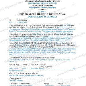 Mẫu hợp đồng cho thuê xe ô tô theo ngày tiếng Anh