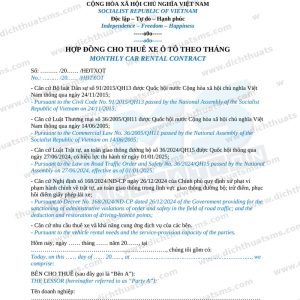 Mẫu hợp đồng cho thuê xe ô tô theo tháng tiếng Anh