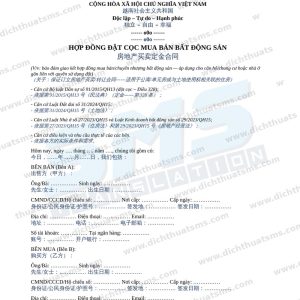 Mẫu hợp đồng đặt cọc mua bán bất động sản tiếng Trung