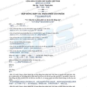 Mẫu hợp đồng phân phối bất động sản tiếng Trung