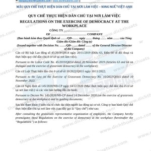 Mẫu Quy chế thực hiện dân chủ tại nơi làm việc song ngữ Việt Anh