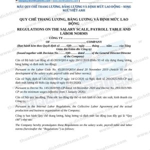 Mẫu Quy chế thang lương, bảng lương và định mức lao động song ngữ Việt Anh