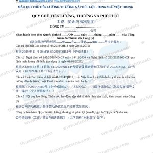 Mẫu quy chế tiền lương thưởng phúc lợi tiếng Trung song ngữ Việt Trung