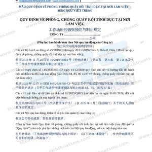 Mẫu Quy định về phòng, chống quấy rối tình dục tại nơi làm việc song ngữ Việt Trung