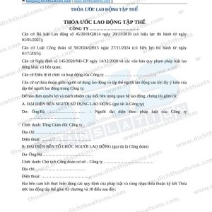 Mẫu Thỏa ước lao động tập thể song ngữ Việt Trung
