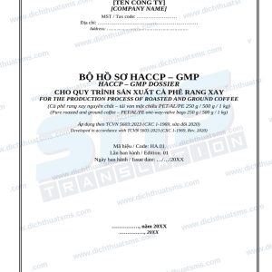 Bộ hồ sơ HACCP-GMP cà phê rang xay song ngữ Anh Việt