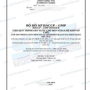 Bộ hồ sơ HACCP-GMP chè đen song ngữ Anh Việt