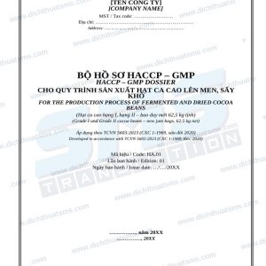 Bộ hồ sơ HACCP-GMP hạt ca cao song ngữ Anh Việt
