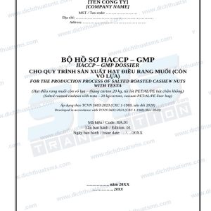 Bộ hồ sơ HACCP-GMP hạt điều rang muối song ngữ Anh Việt