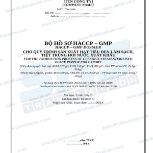 Bộ hồ sơ HACCP-GMP hạt tiêu đen song ngữ Anh Việt