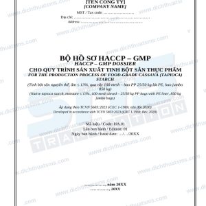 Bộ hồ sơ HACCP-GMP tinh bột sắn song ngữ Anh Việt